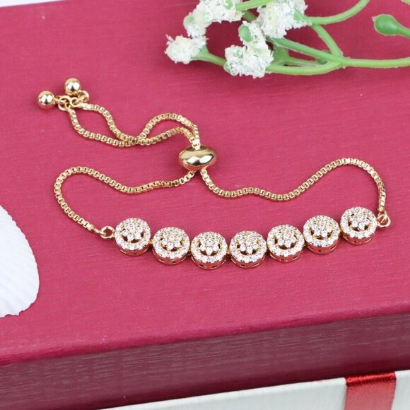 Elegant Rose Gold A-Bracelet with Round Sparkling Charm Accents, XPAB0696 - Picture 8 of 12